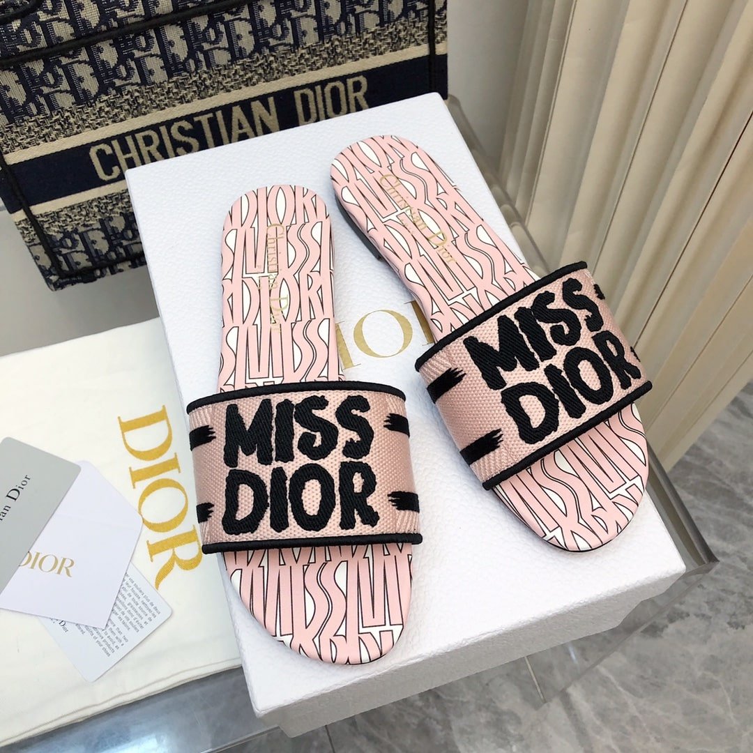 Miss Dior Embroidered Cotton Slides