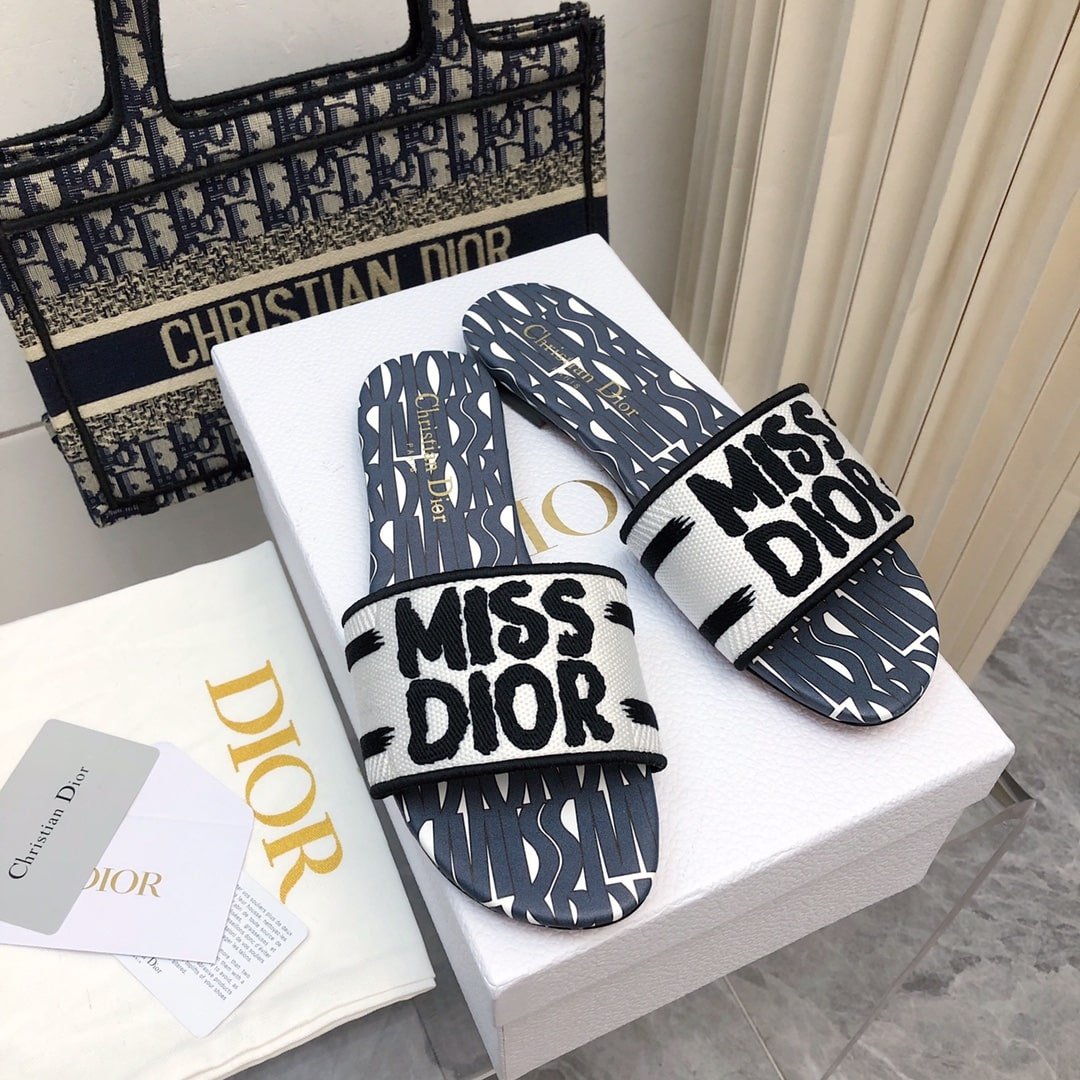 Miss Dior Embroidered Cotton Slides