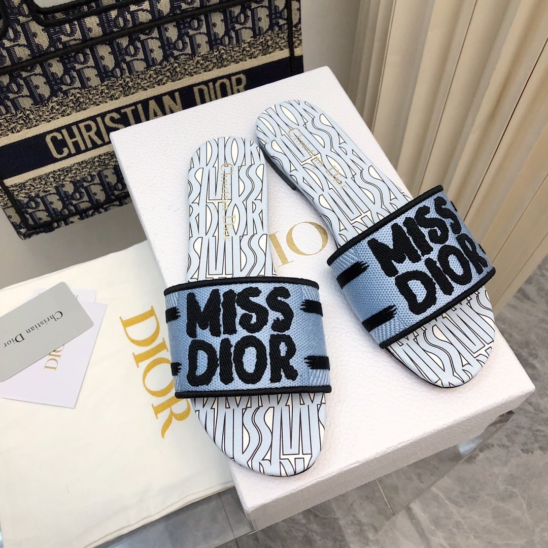 Miss Dior Embroidered Cotton Slides