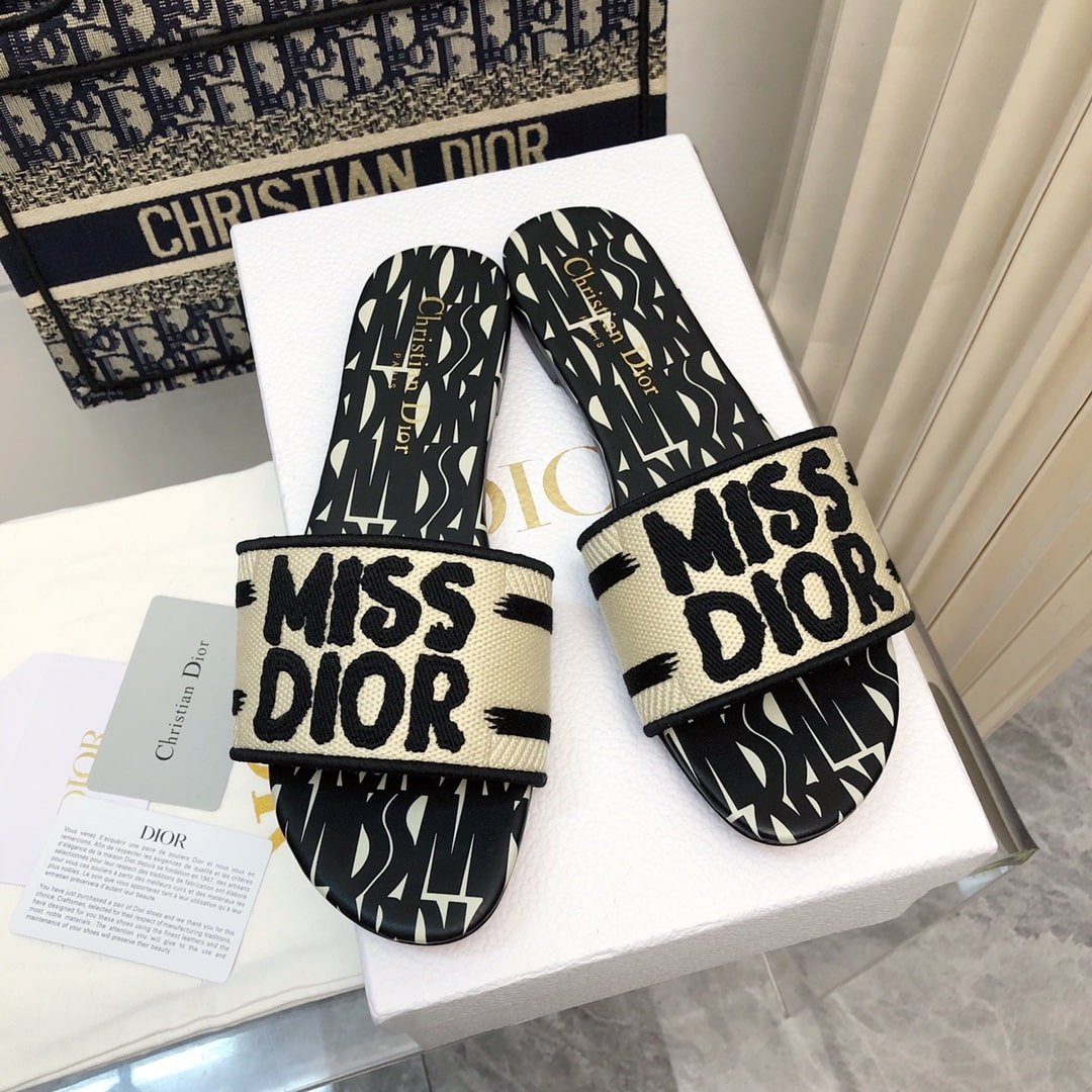 Miss Dior Embroidered Cotton Slides