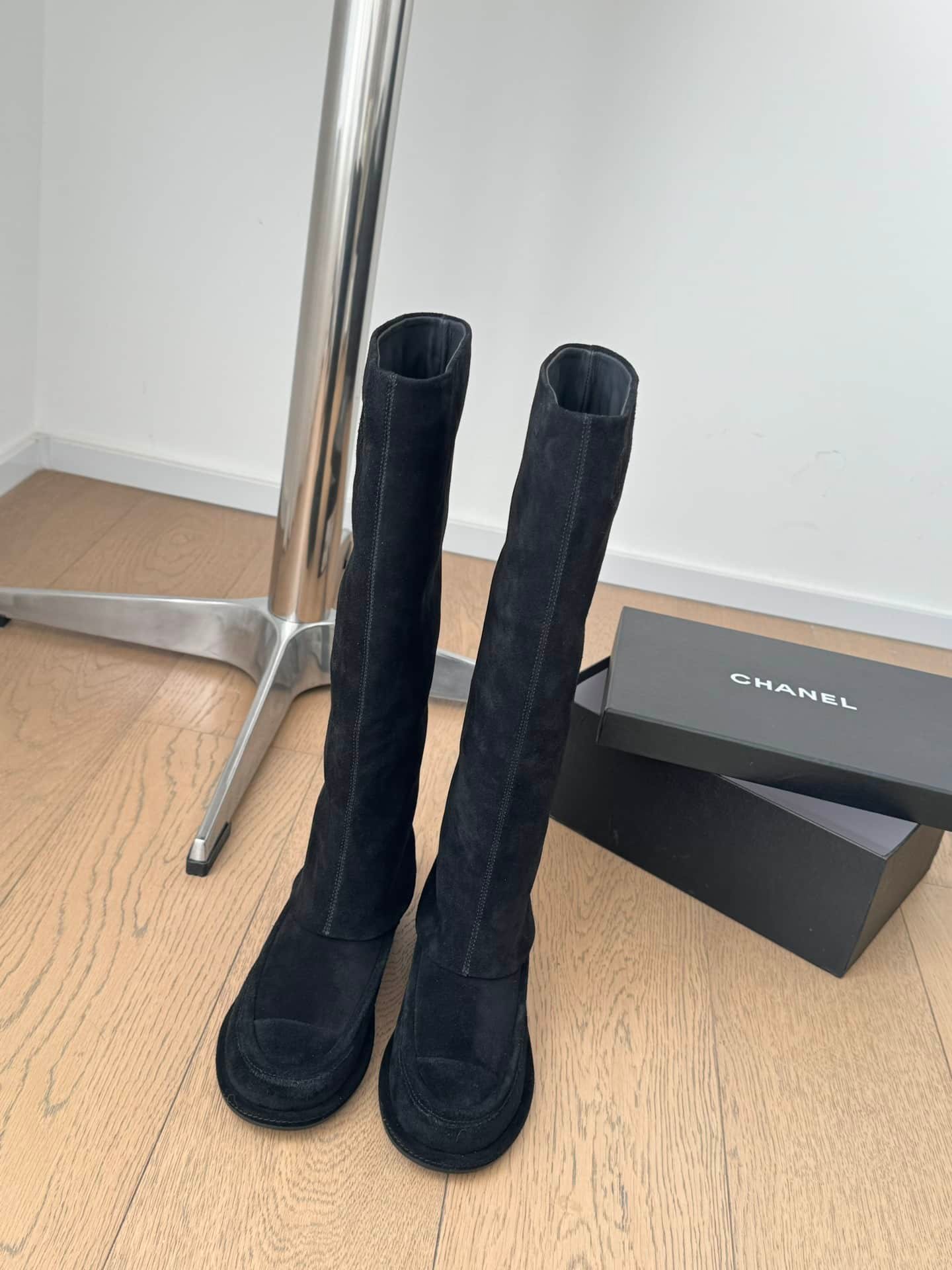 Chanel CC Calfskin Suede Boots