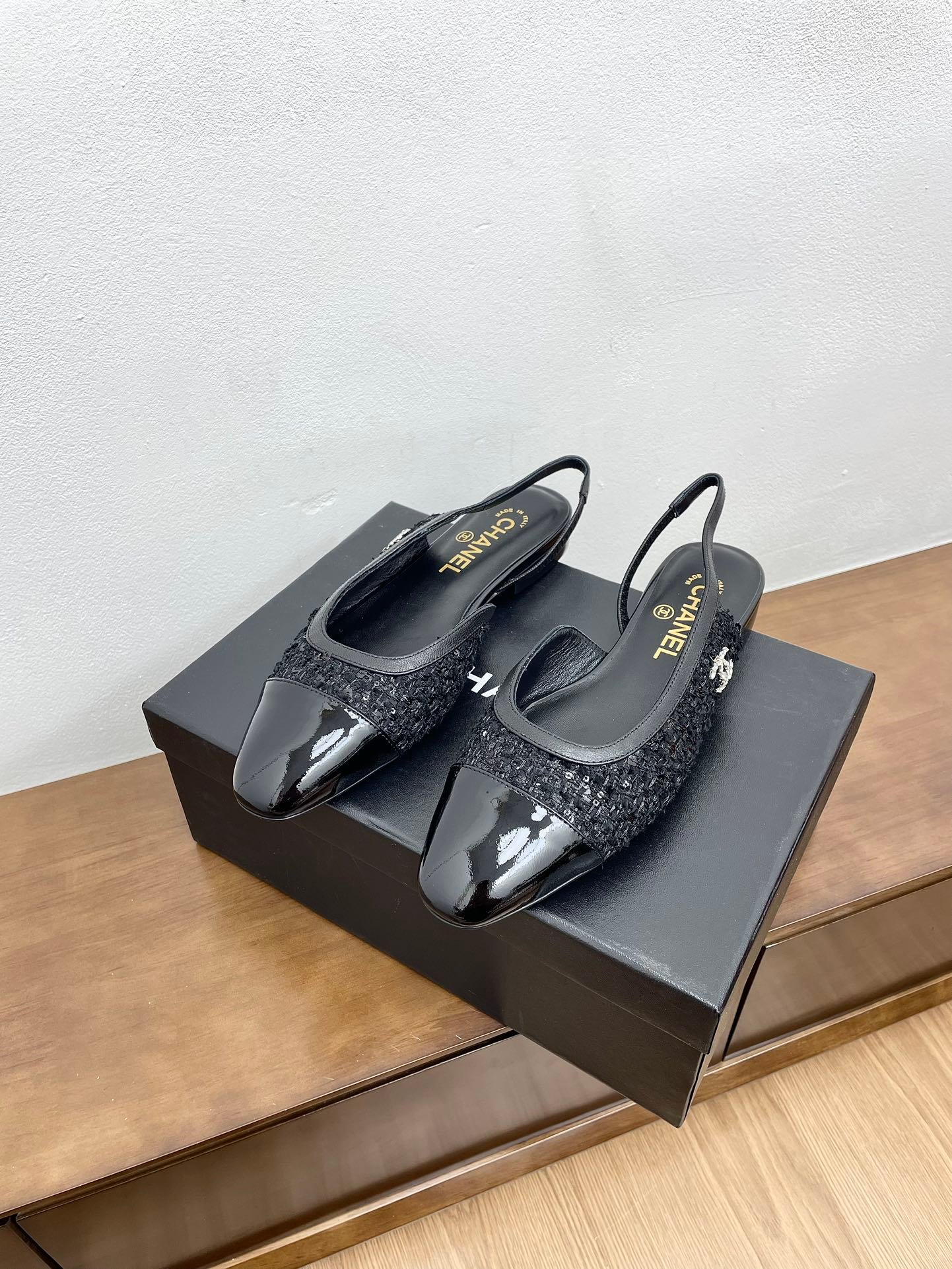 Chanel Glittered Wool Tweed Slingback