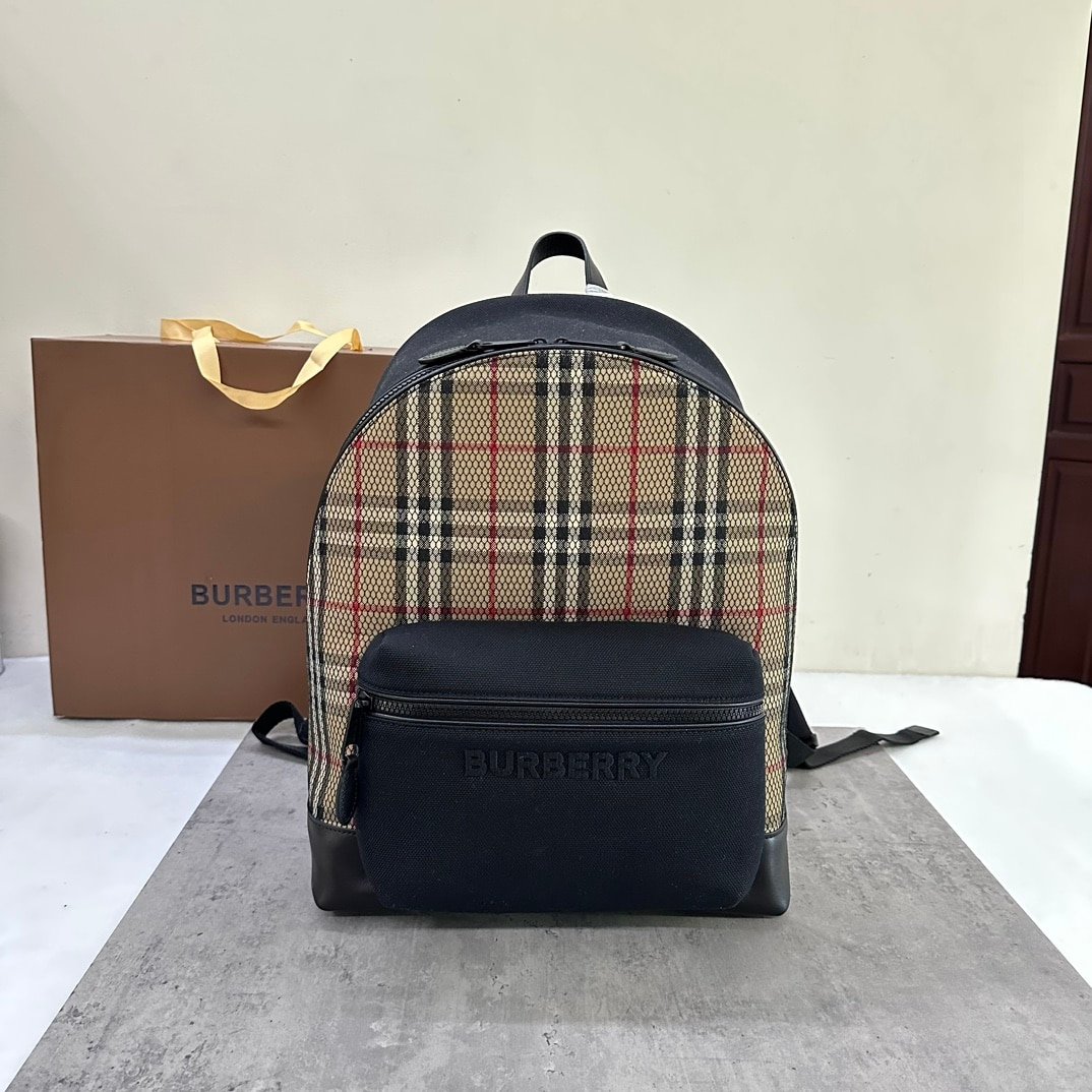 Burberry Check-Print Embossed-Logo Backpack