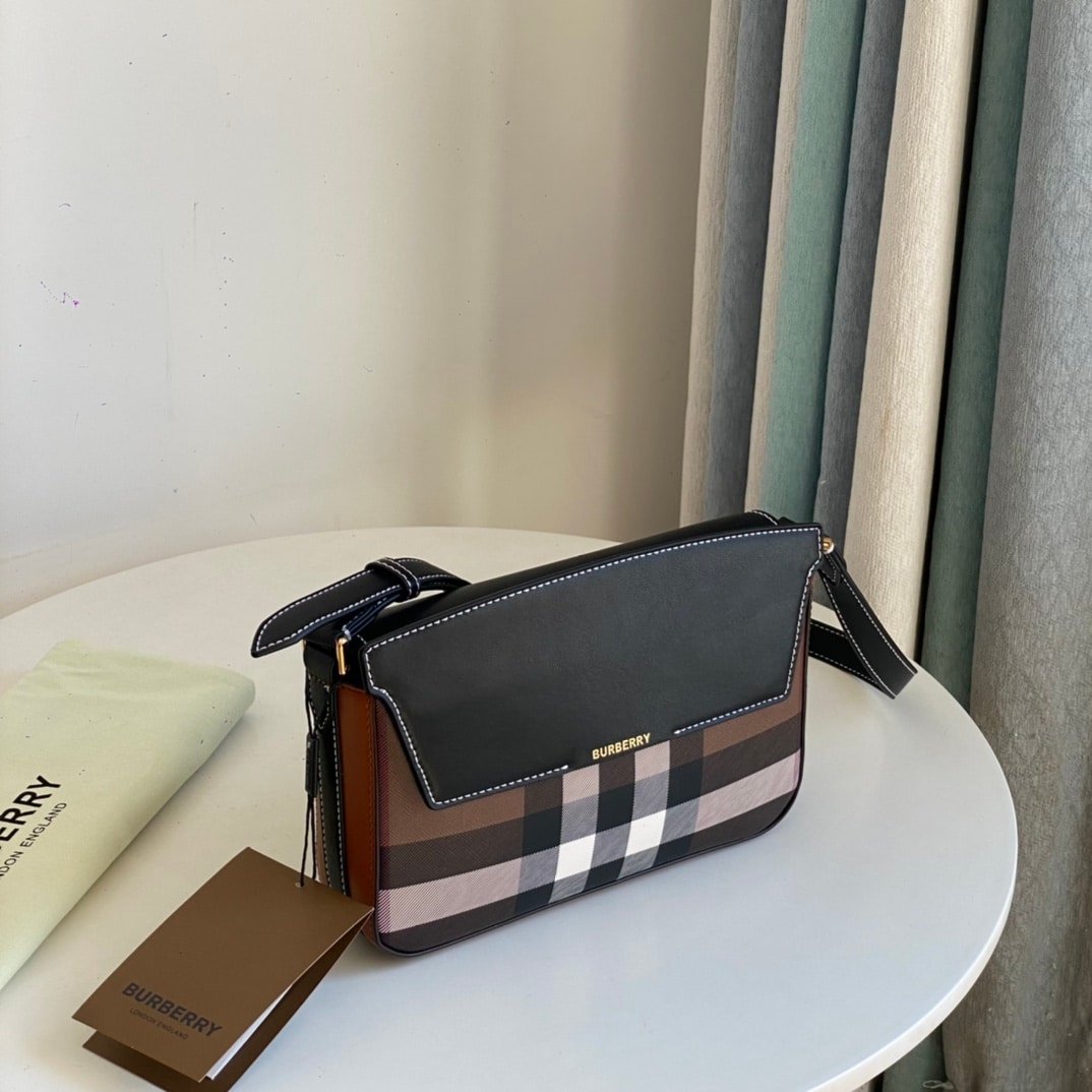 Burberry Catherine Leather-Trimmed Check Shoulder Bag