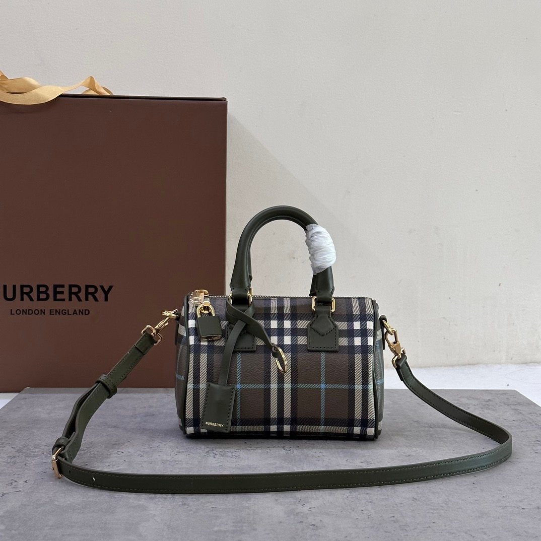 Burberry Olive Check Mini Bowling Bag