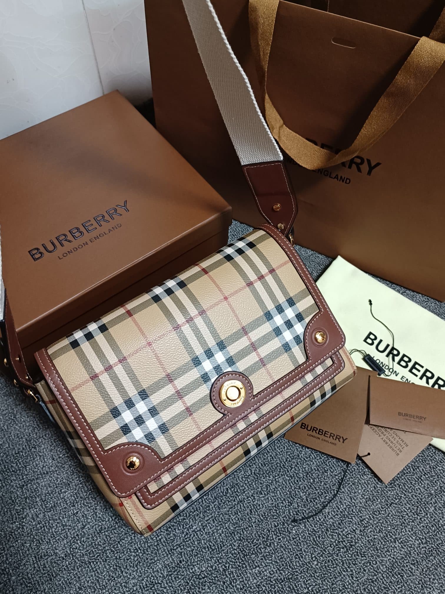 Burberry Note Check Crossbody Bag