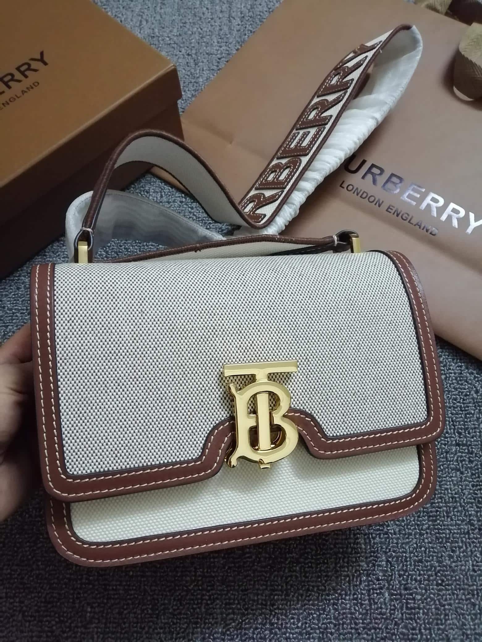 Burberry Calfskin Small TB Shoulder Bag