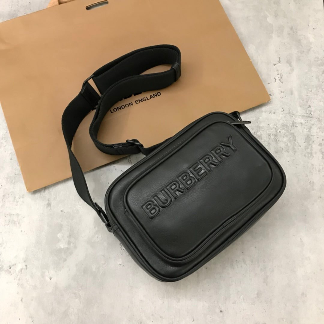 Burberry Debossed Logo Leather Crossbody Bag