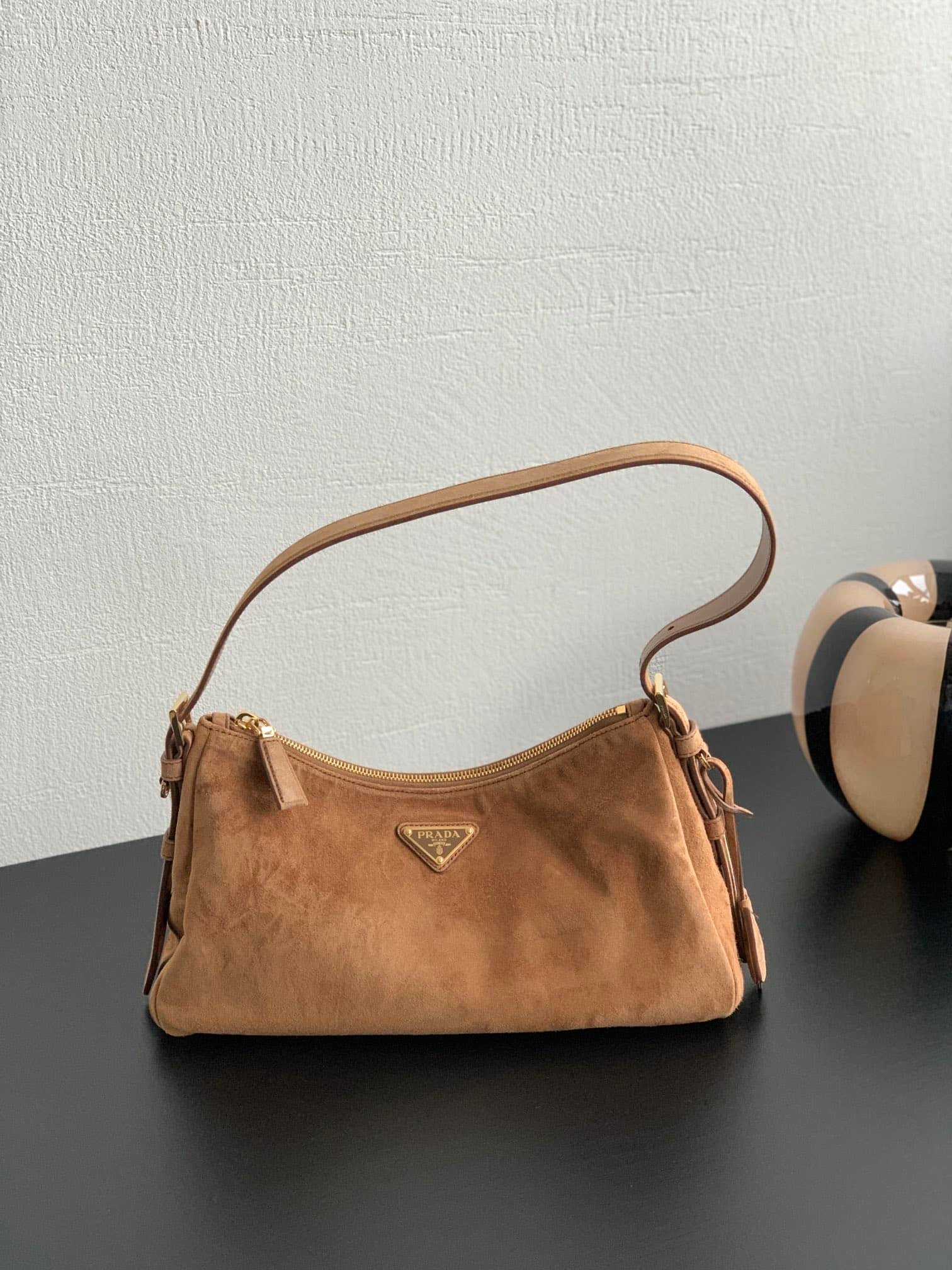 Prada Aimée Medium Suede Shoulder Bag