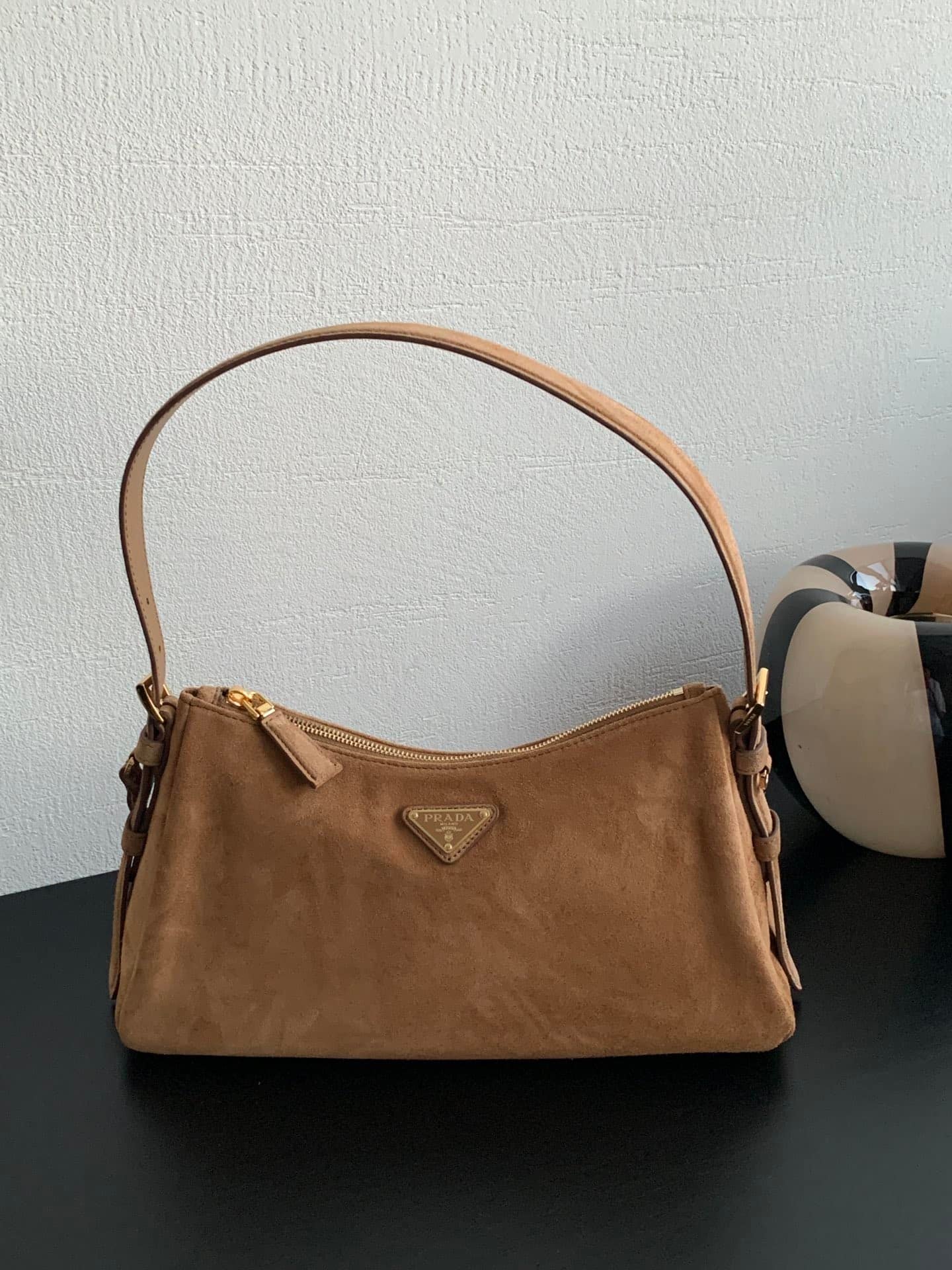 Prada Aimee Medium Suede Shoulder Bag
