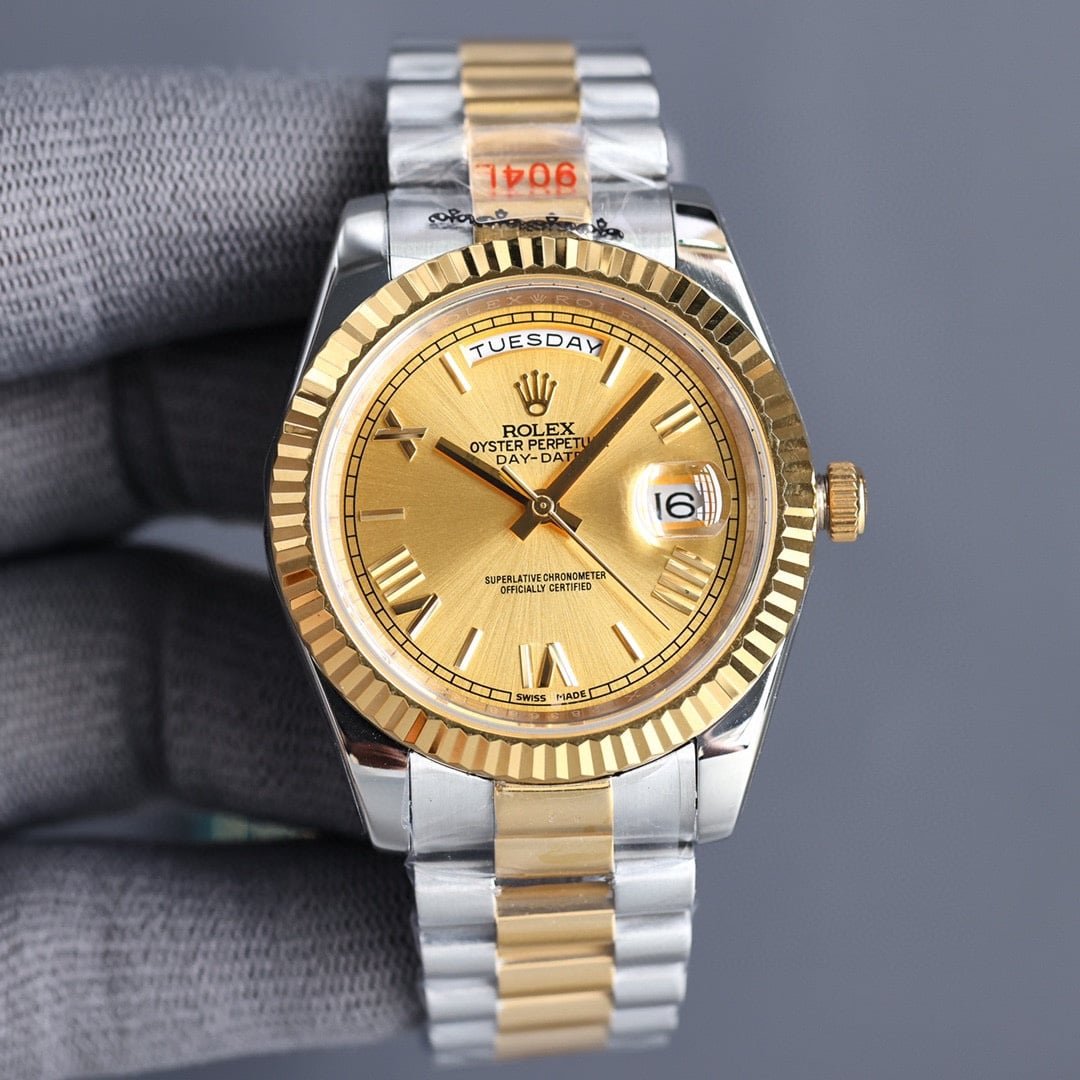 Rolex Day-Date Silver Gold Panther Style Watch