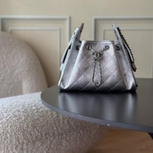 Chanel 25 Silver Metallic Grained Calfskin Handbag