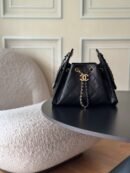 Chanel 25 Black Metallic Grained Calfskin Handbag