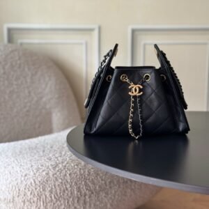 Chanel 25 Black Metallic Grained Calfskin Handbag