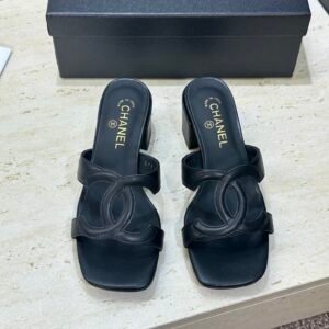 Chanel Mules in black lambskin.